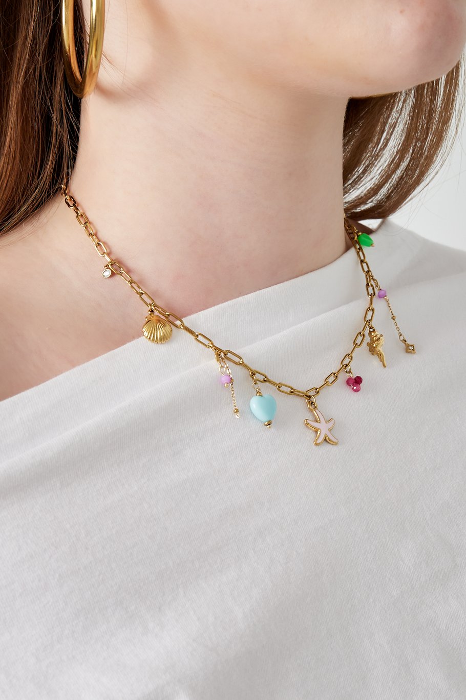 Soft Pink Starfish Charm Necklace Gold