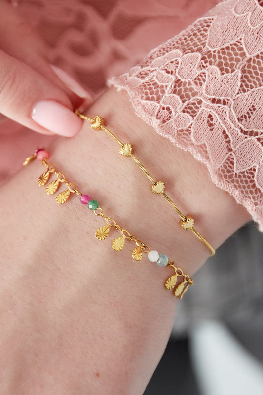 Teardrops & Multi Color Pearls Bracelet Gold