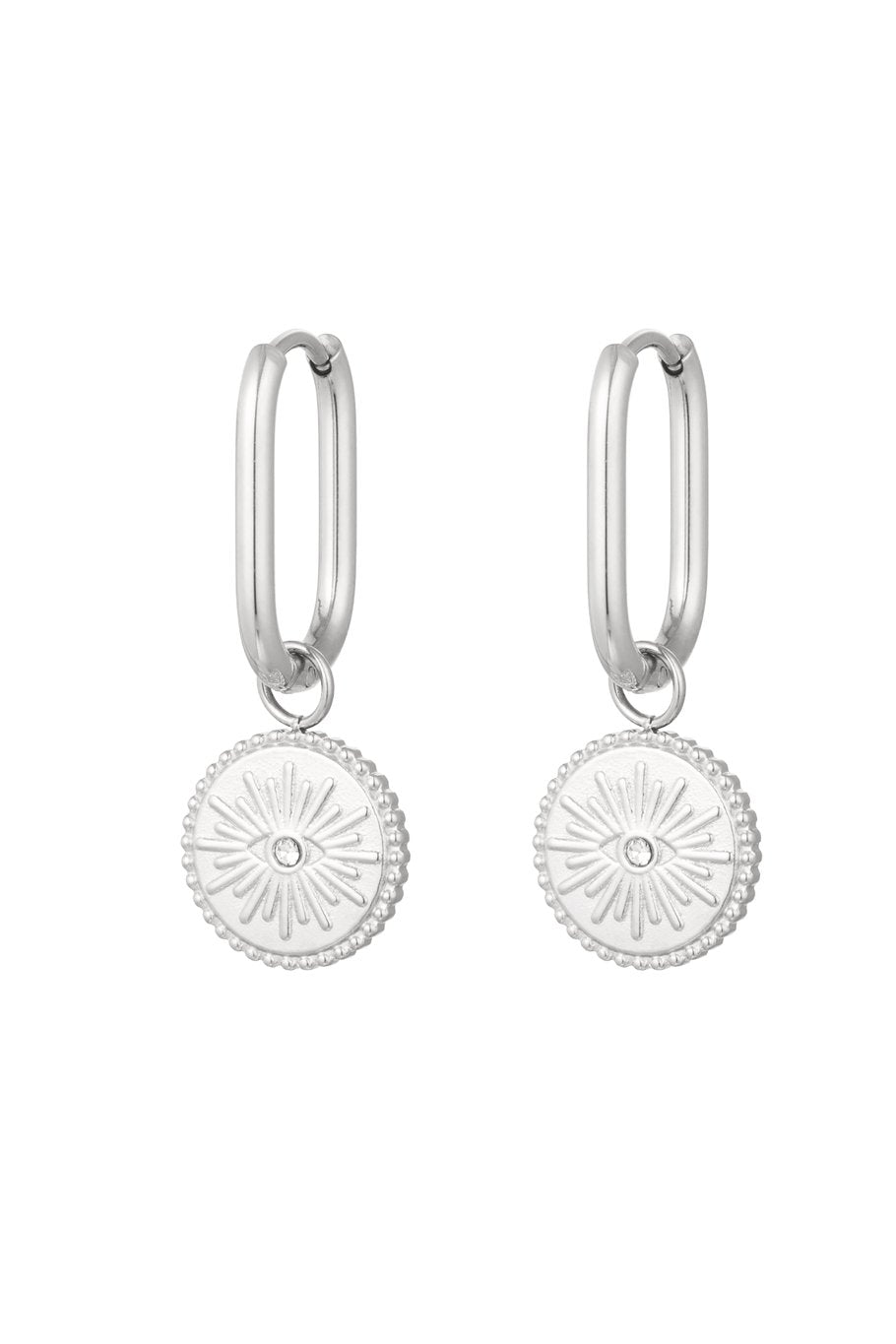 Rectangle Hoop Penny Eye Rinestone Silver (1 Piece)