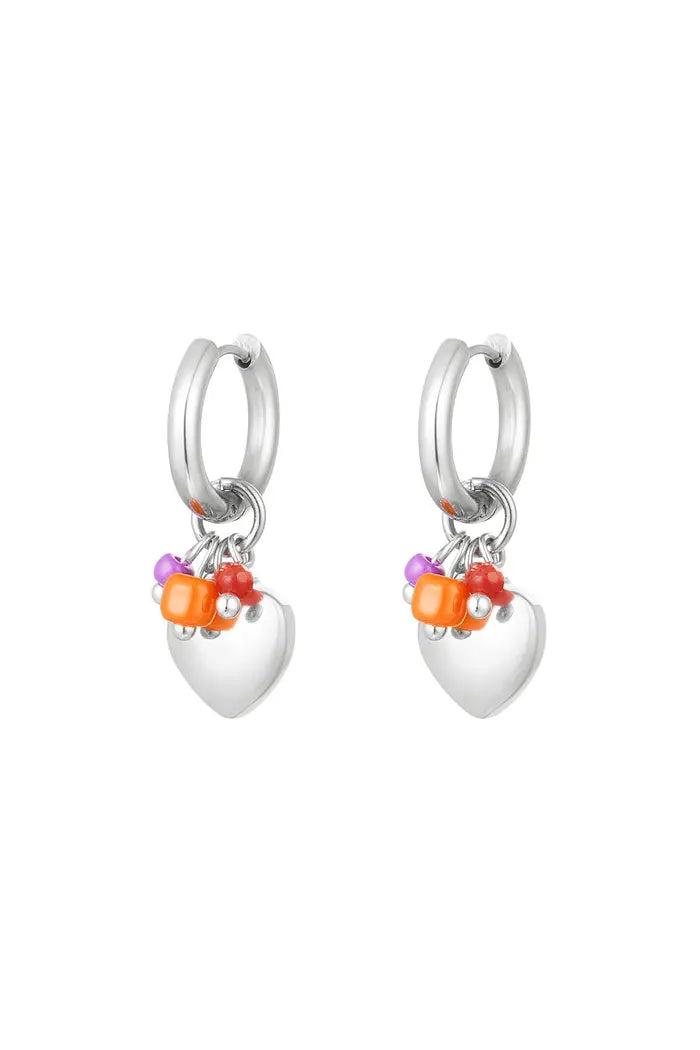 Heart Purple Orange Red Pearls Silver (1 piece)