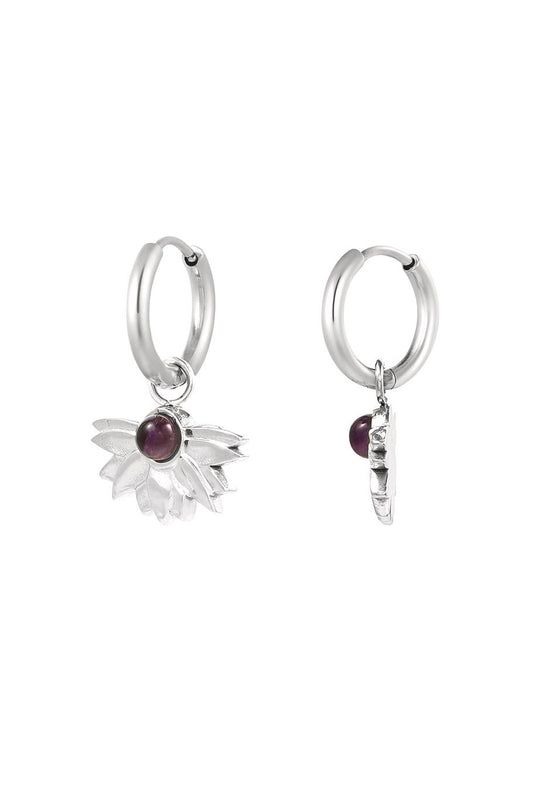 Half Flower Purple Stone Silver (1 Piece)