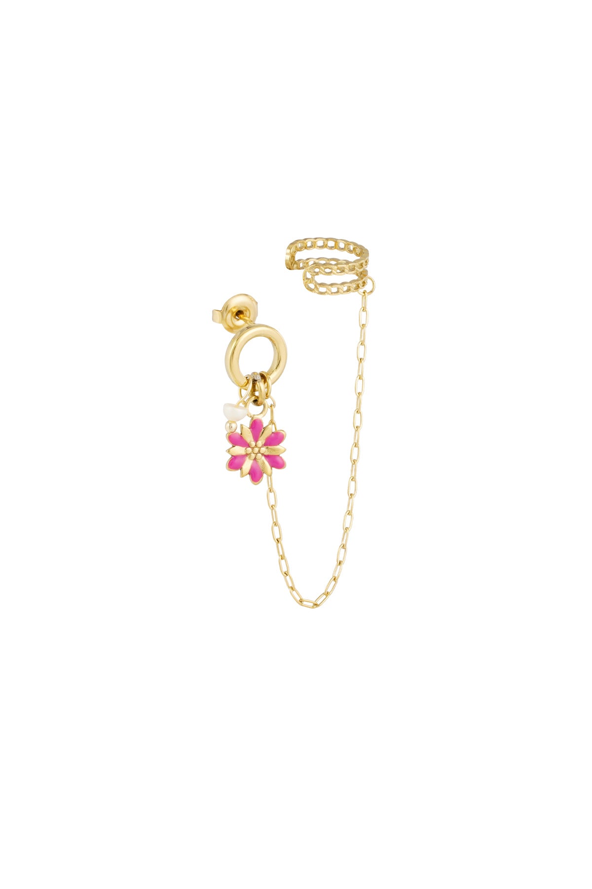 Duo Chain Flower Pink with Earcuff (1 piece) (