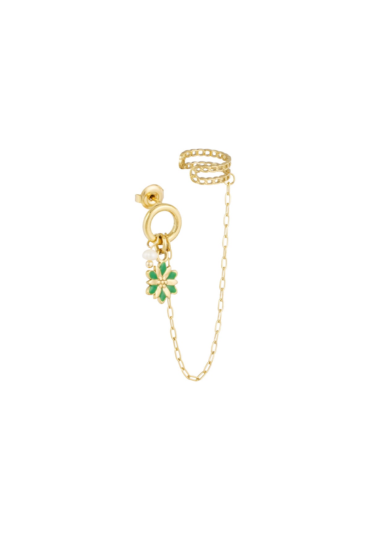 Duo Chain Flower Green with Earcuff (1 piece)