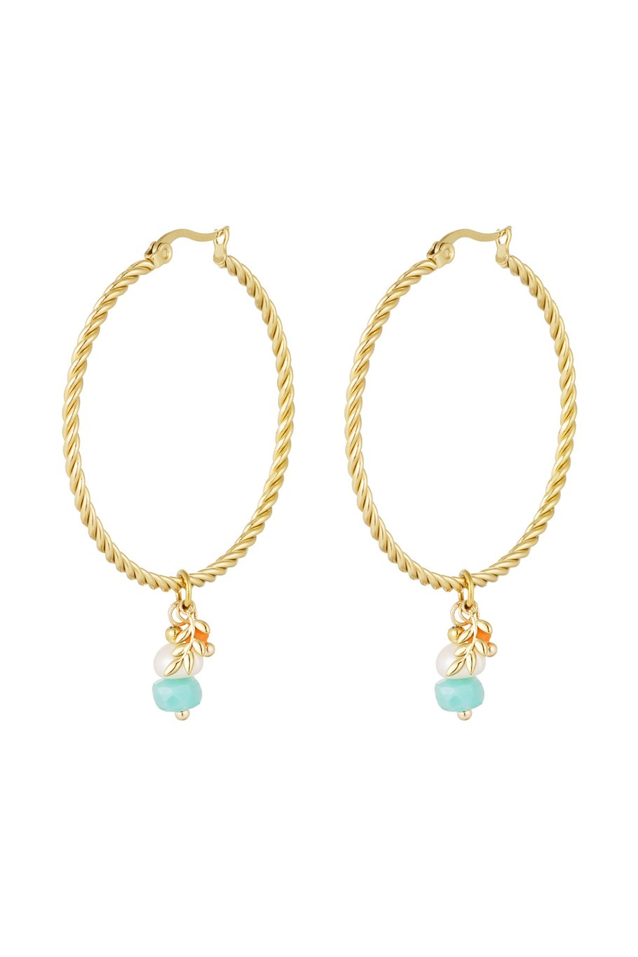 Big Hoop Turquoise Pearls Gold (1 Piece)