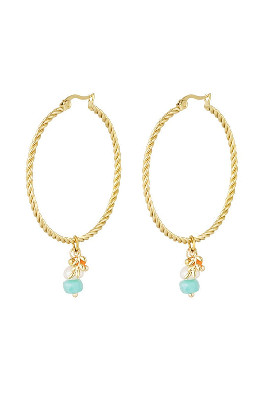 Big Hoop Turquoise Pearls Gold (1 Piece)