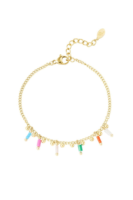 Pendant Bracelet Colored Pearl Strings (Blue Pink Cream Green Orange White) Gold