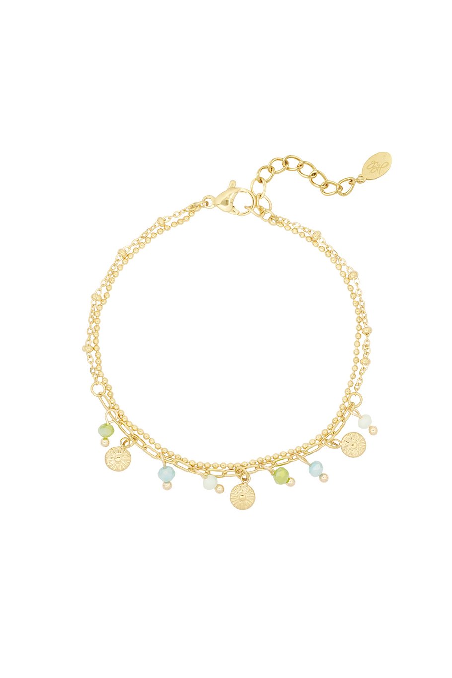 Double Bracelet Multi Color Pearls (Blue & Green) Gold