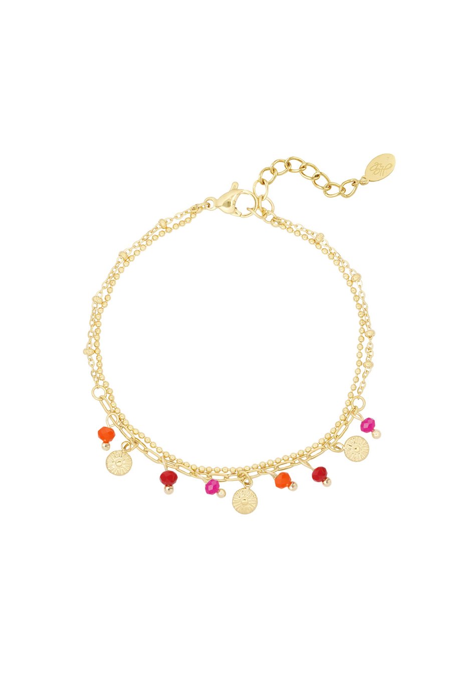 Double Bracelet Multi Color Pearls (Red & Pink) Gold