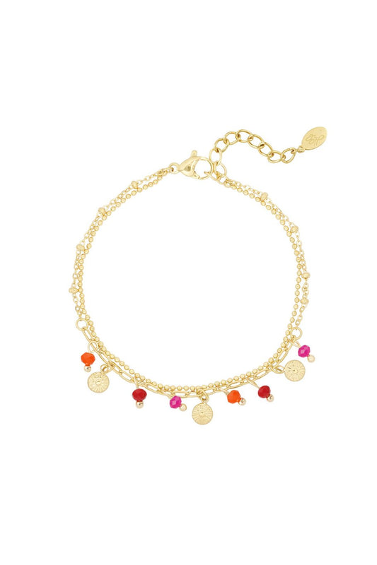 Double Bracelet Multi Color Pearls (Red & Pink) Gold