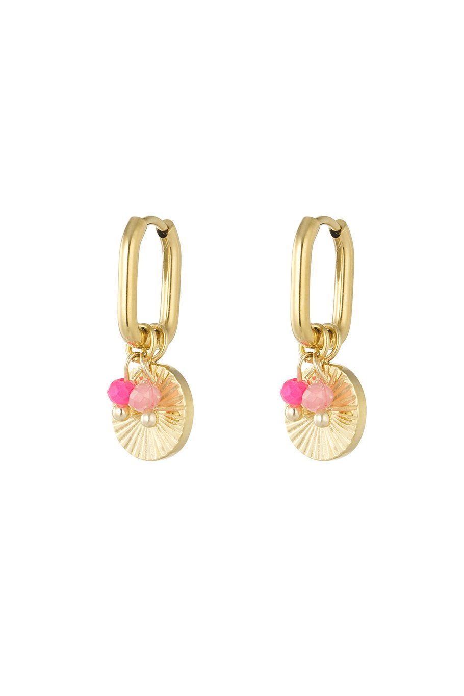 Rectagle Hoop Penny & Pink Pearls Gold (1 Piece)