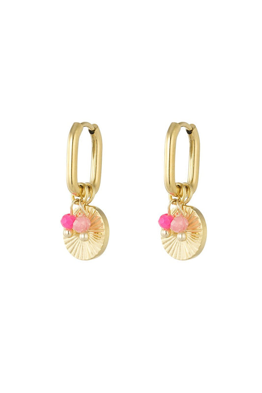 Rectagle Hoop Penny & Pink Pearls Gold (1 Piece)