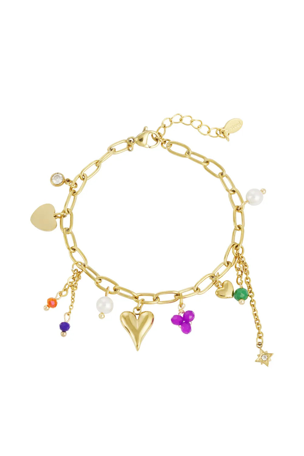 Charm Bracelet Heart & Triple Purple Pearls