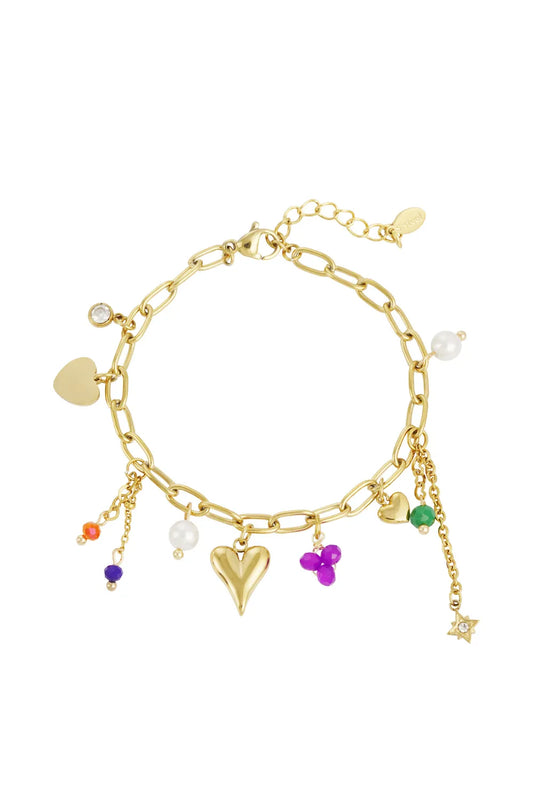Charm Bracelet Heart & Triple Purple Pearls