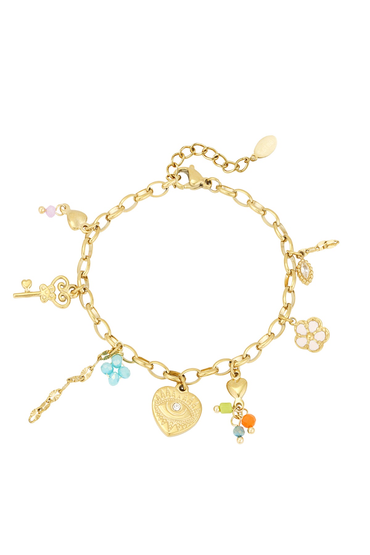 Charm Bracelet Boho Eye Colorfull Pearls & Key