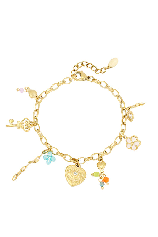 Charm Bracelet Boho Eye Colorfull Pearls & Key