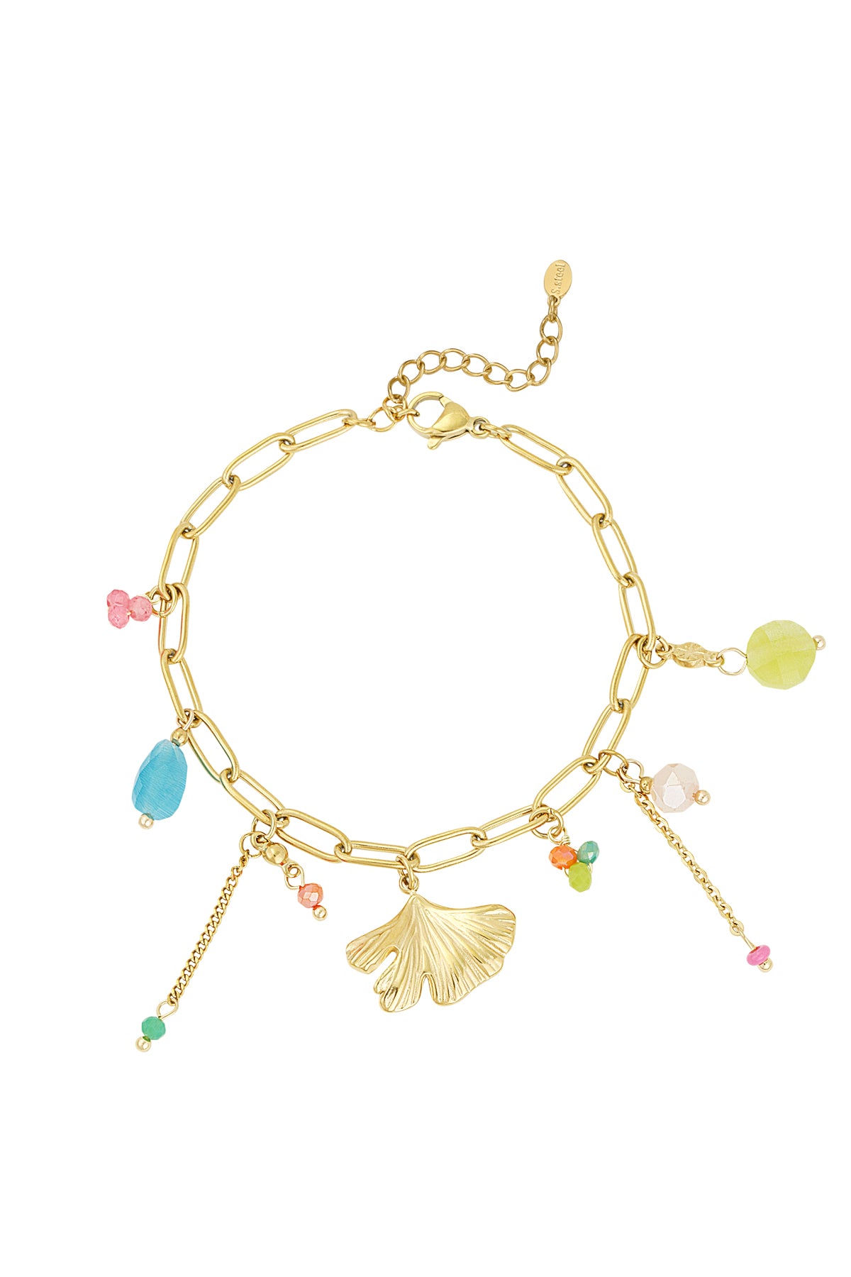 Charm Bracelet Leaf & Colorfull Pearls