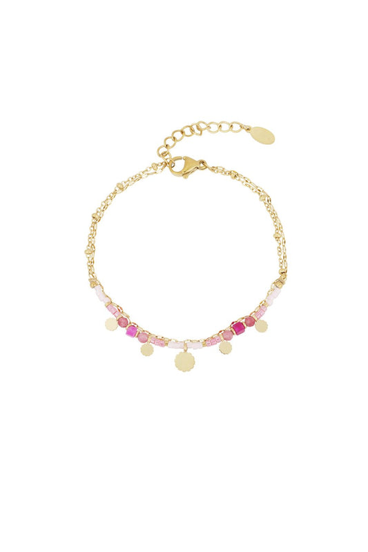 Double Bracelet Pink Pearls Gold