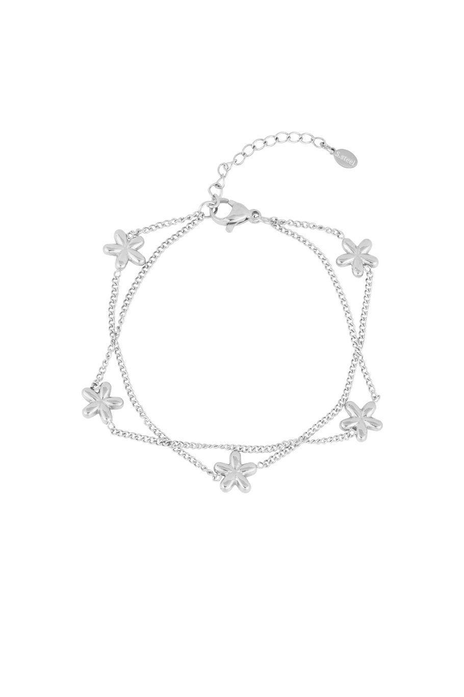Double Bracelet Flowers Silver