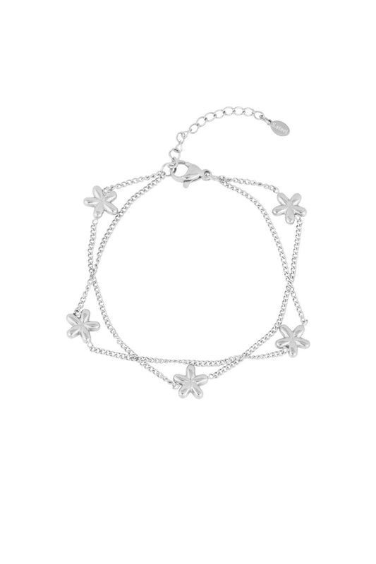 Double Bracelet Flowers Silver