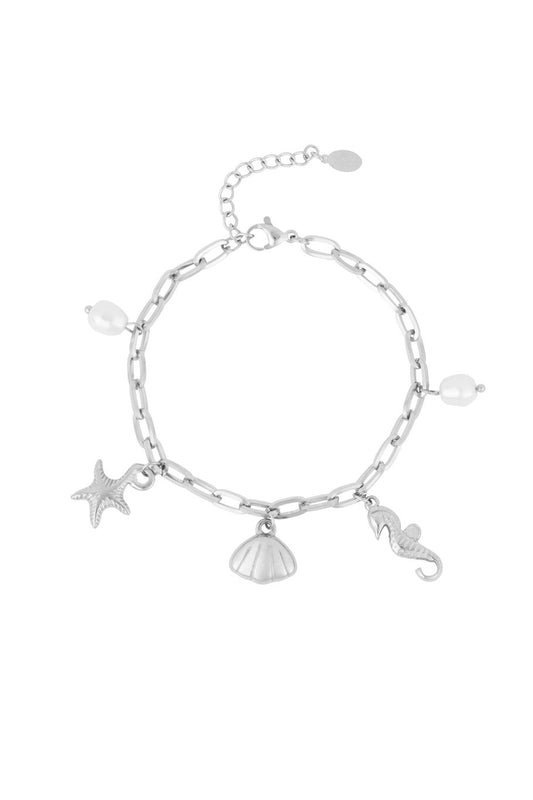 Charm Bracelet Big Chain Seahorse Shell Pearl Silver