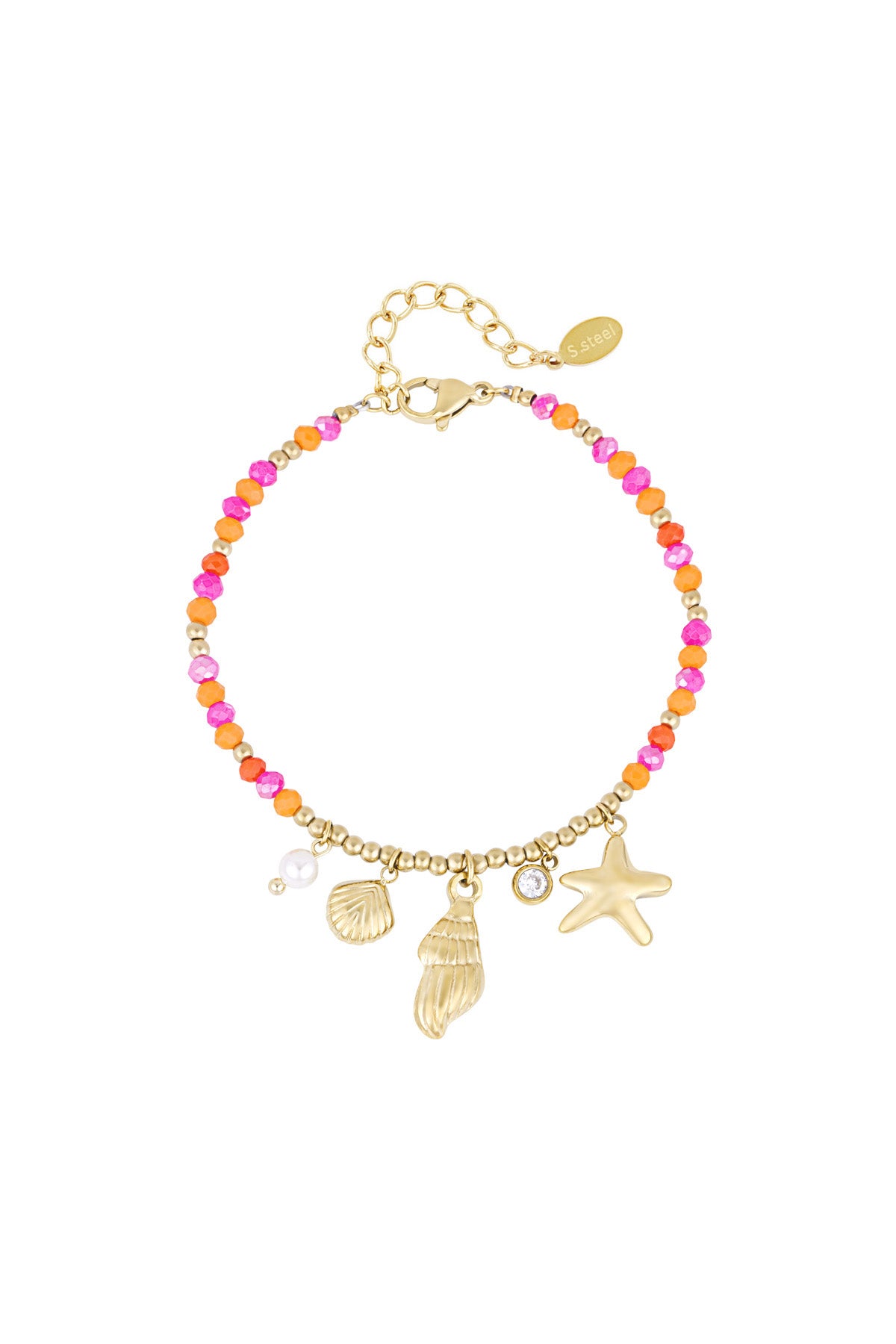 Charm Bracelet Pink & Orange Pearls