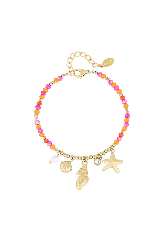 Charm Bracelet Pink & Orange Pearls