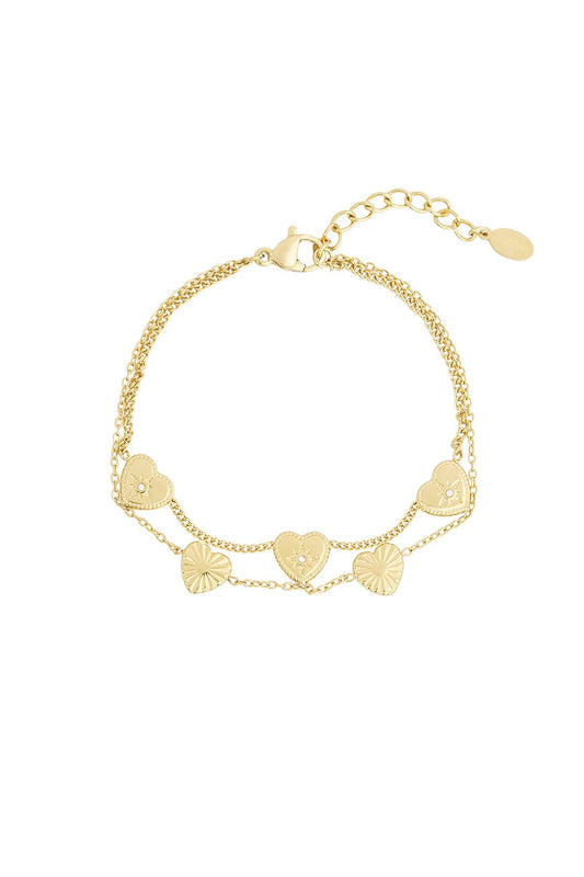 Double Bracelet Boho Hearts Gold