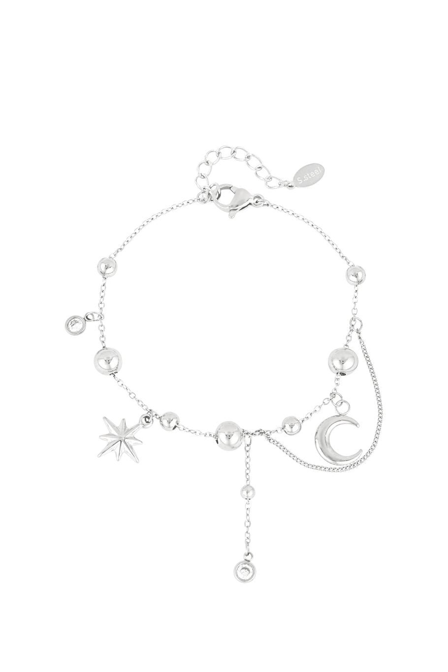Celestial Charm Bracelet With Rinestone String Silver