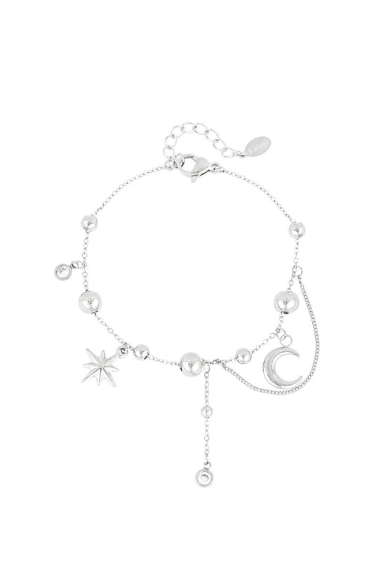 Celestial Charm Bracelet With Rinestone String Silver