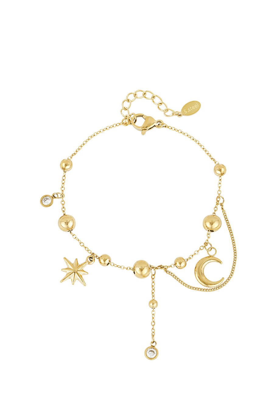 Celestial Charm Bracelet With Rinestone String Gold