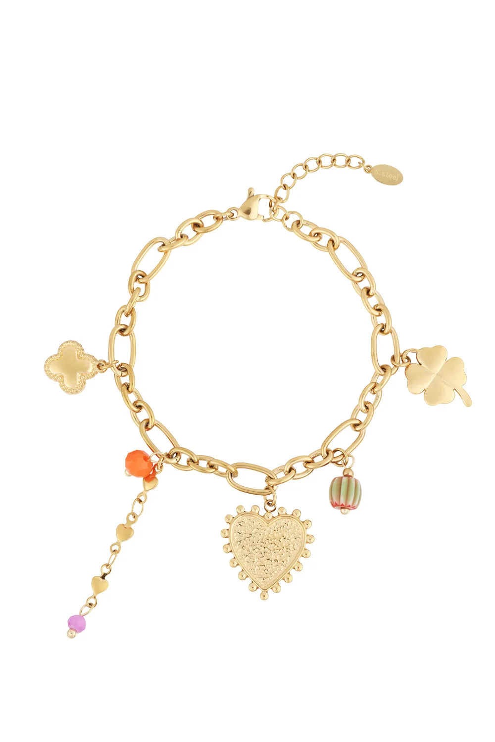 Charm Bracelet Boho Heart & Colorful Pearls
