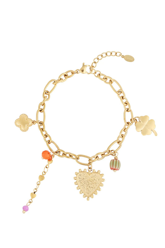 Charm Bracelet Boho Heart & Colorful Pearls