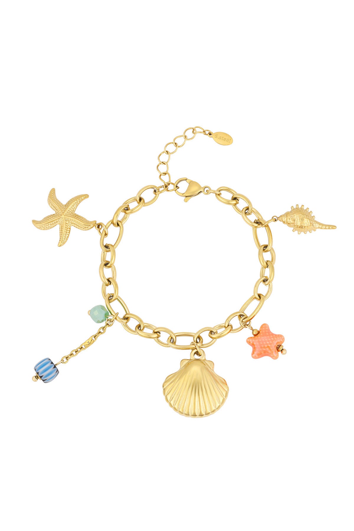 Charm Bracelet Big Chain Seashell Orange Star