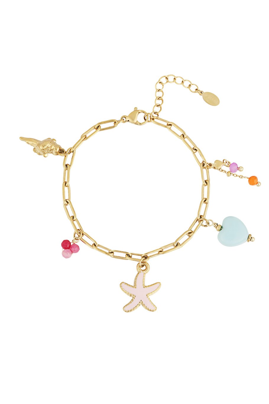 Charm Bracelet Pink Starfish Blue Heart Gold