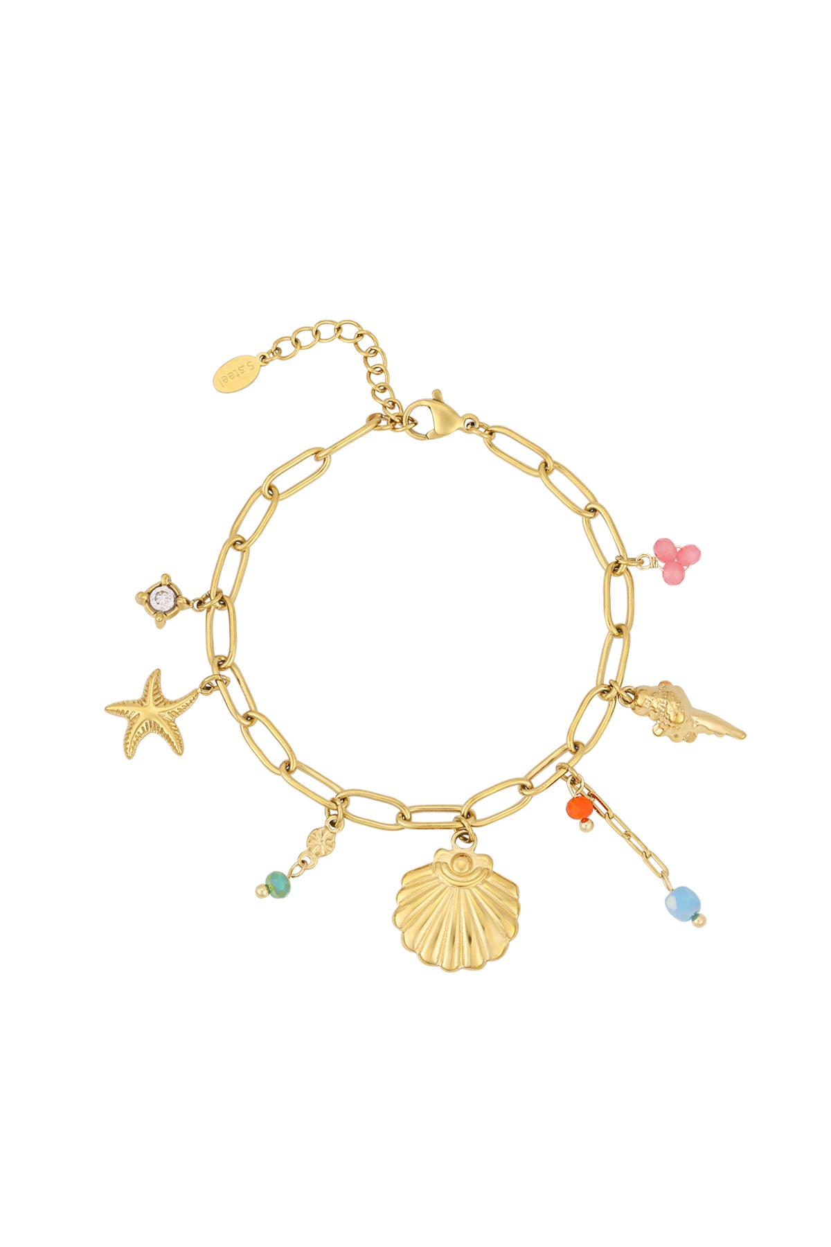 Charm Bracelet Seashell Starfish Blue Pearl String