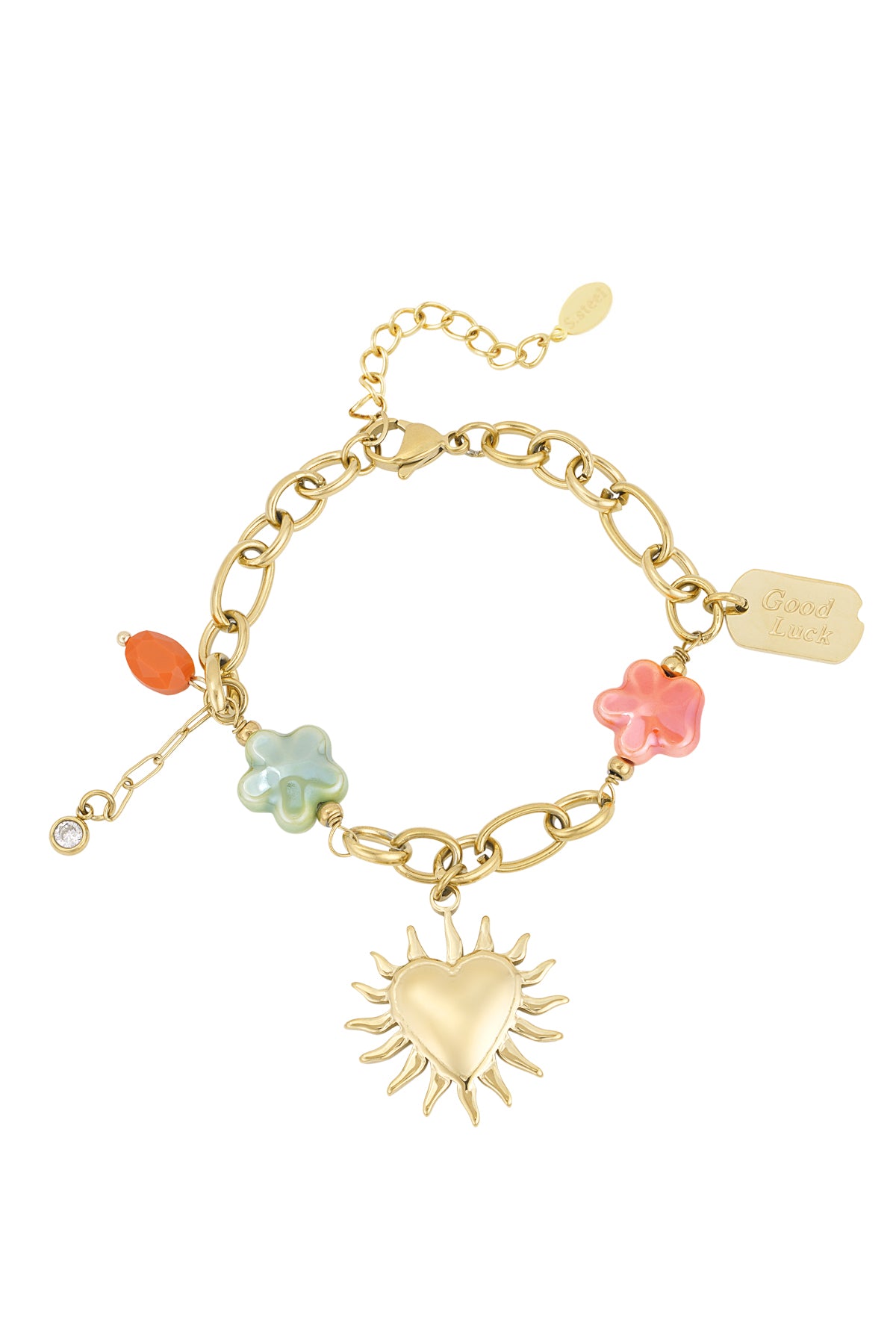 Charm Bracelet Burning Heart & Orange Green Clover