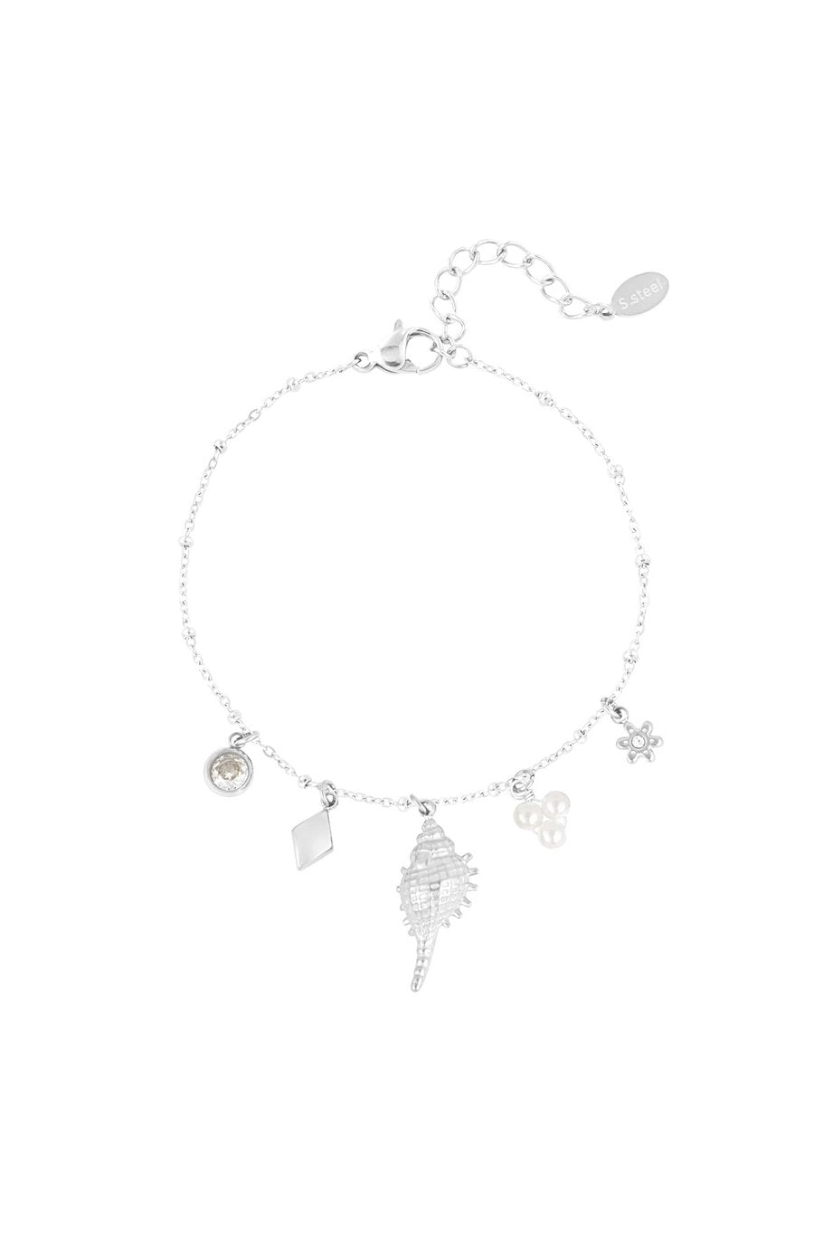 Charm Bracelet Fine Chain Long Seashell Silver