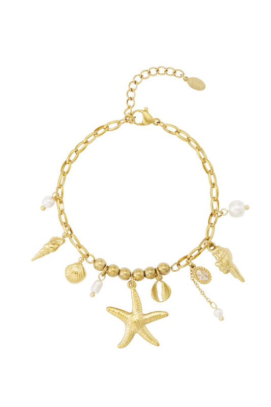 Charm Bracelet Beach Vibes Gold Pearls