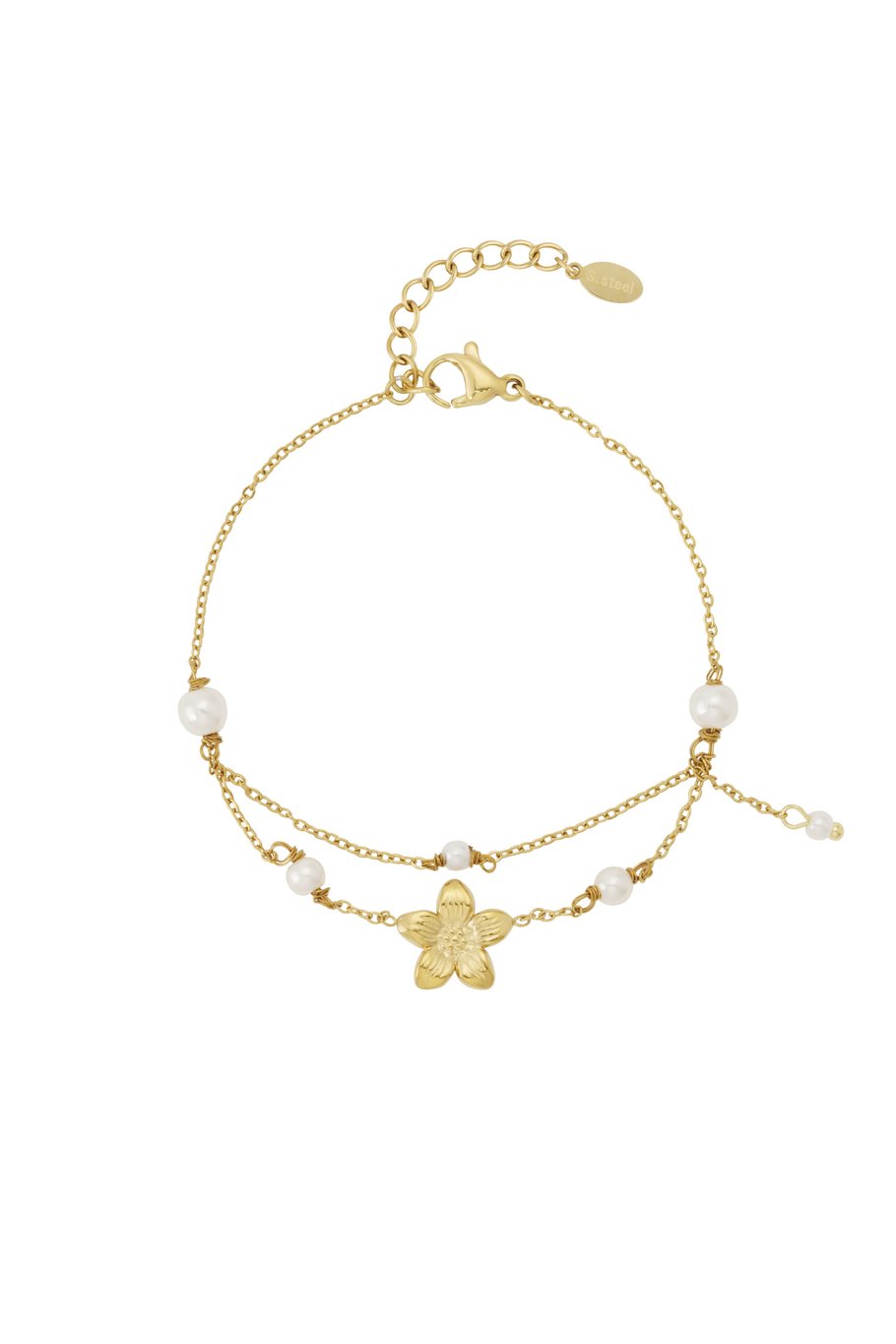 Double Bracelet Flower & Pearls Gold