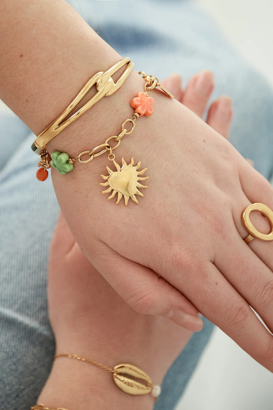 Charm Bracelet Burning Heart & Orange Green Clover