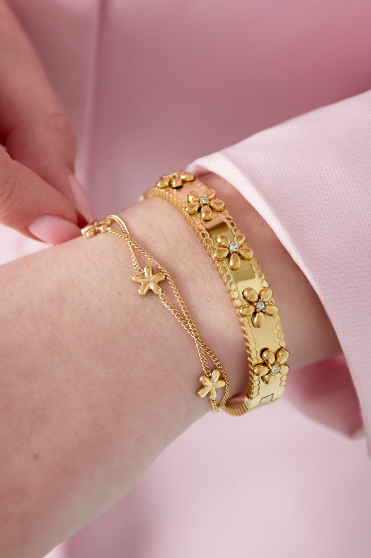 Double Bracelet Flowers Silver