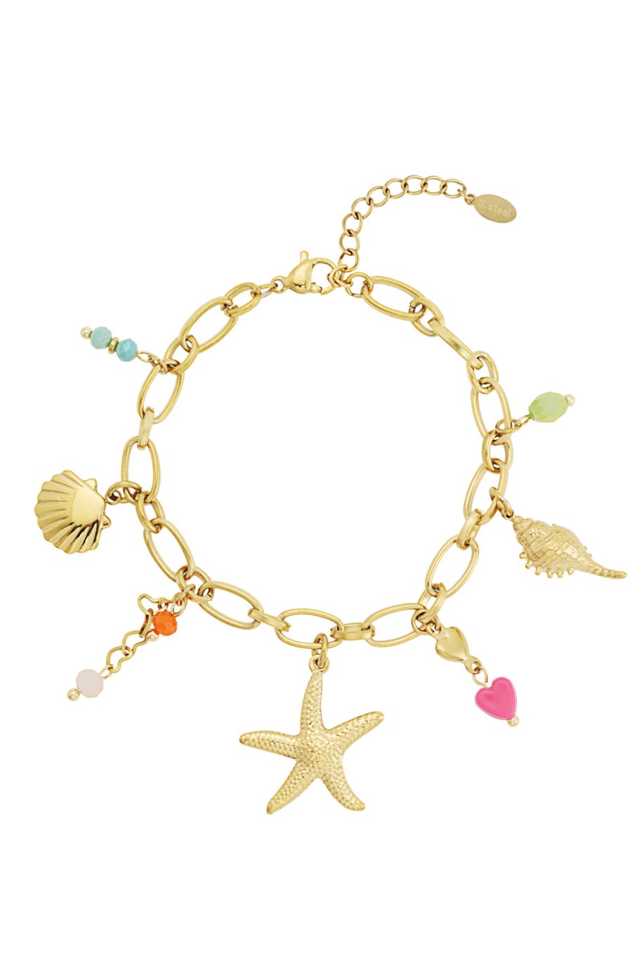 Charm Bracelet Big Starfish Multicolor Pearls Gold