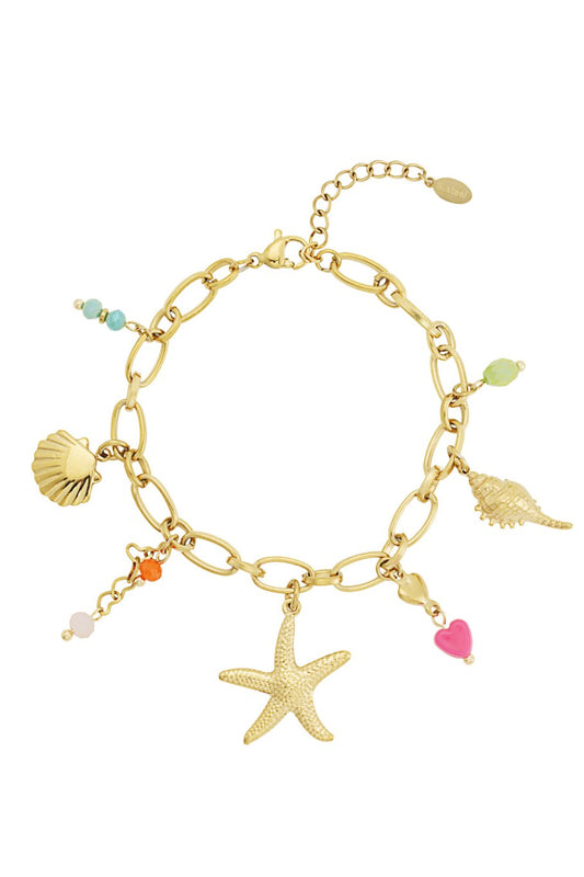 Charm Bracelet Big Starfish Multicolor Pearls Gold