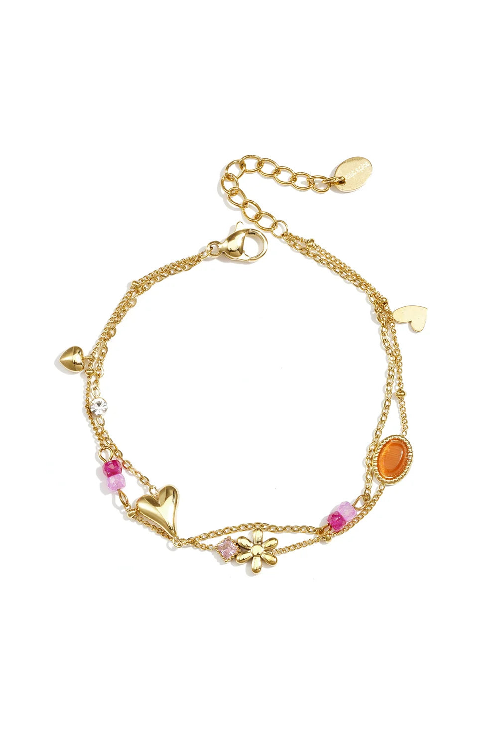 Double Bracelet Heart Flowers & Orange Pearls