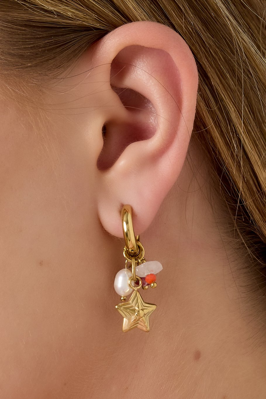 Star & Orange Red Pearls Gold (1 Piece)