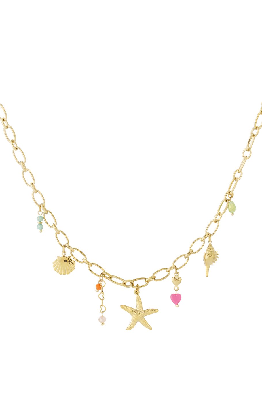 Starfish & Pastel Pearls Charm Necklace Gold