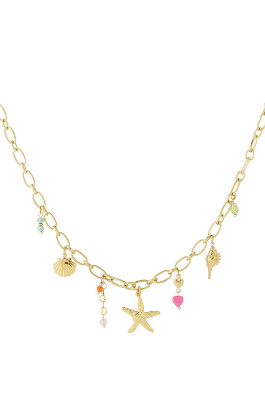 Starfish & Pastel Pearls Charm Necklace Gold