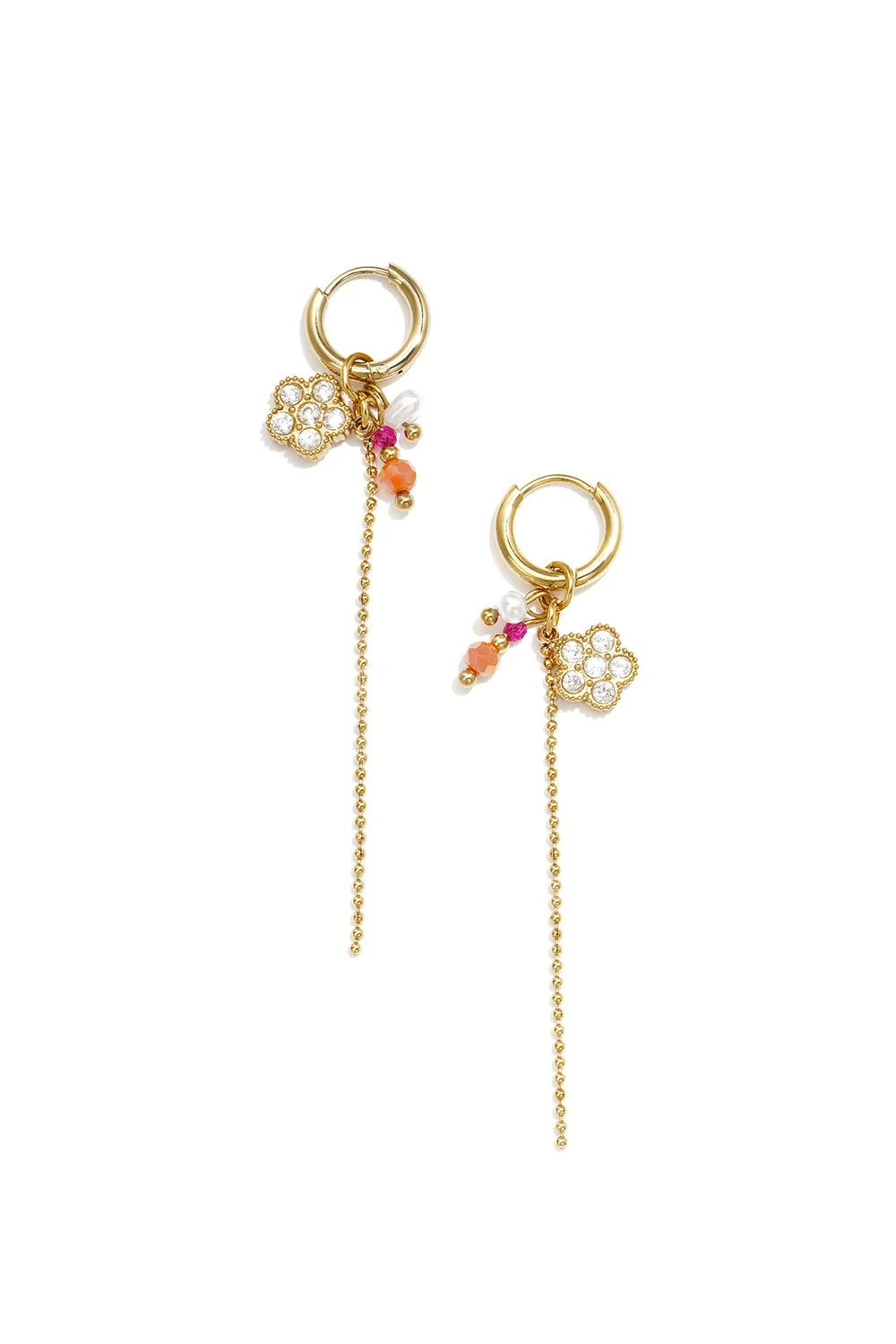 Long Rhinestone Flower & Pearls (1 Piece)