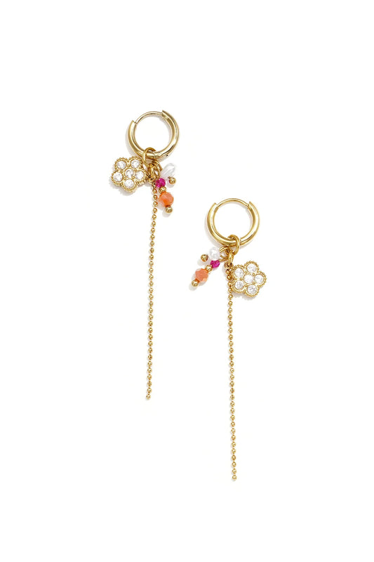 Long Rhinestone Flower & Pearls (1 Piece)