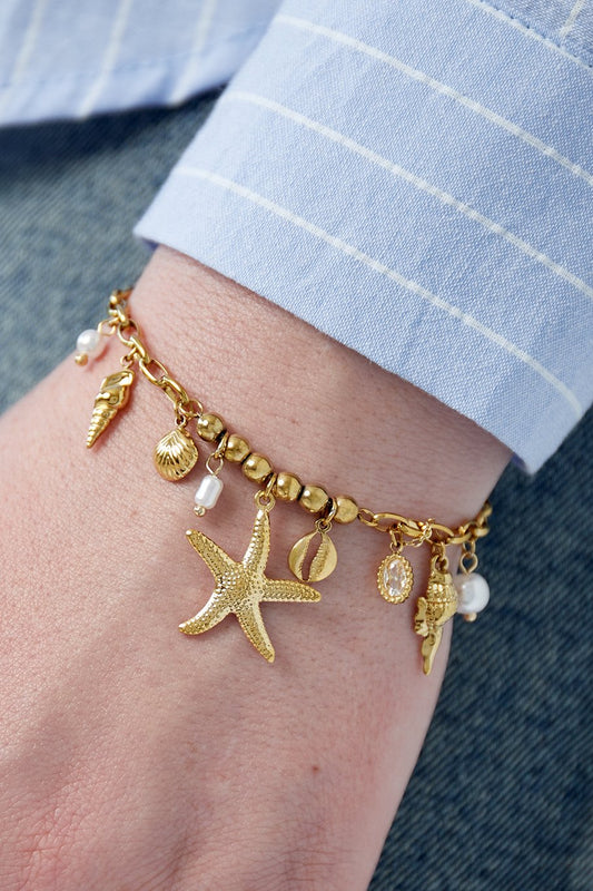 Charm Bracelet Beach Vibes Gold Pearls
